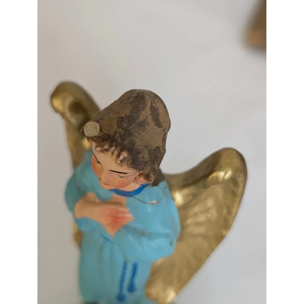 Vintage Nativity Set Hand Painted Paper Mache Italy Creche Stable Manger 14 Pcs